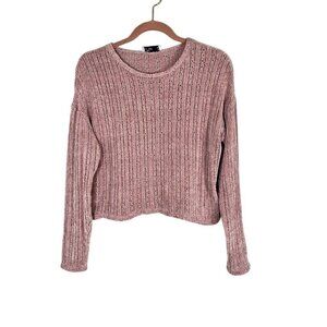 Retro Knit Sweater Pink S Cropped Y2K Preppy Chic Feminine Coquette Soft Cozy